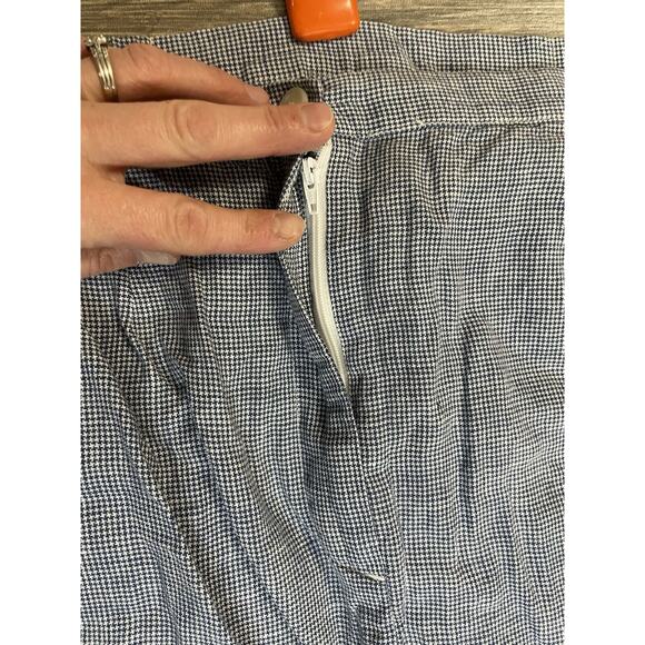 Talbots Sz 8 Petite Vintage Blue Houndstooth Irish Linen Blend Maxi Skirt Zipper - Picture 4 of 8